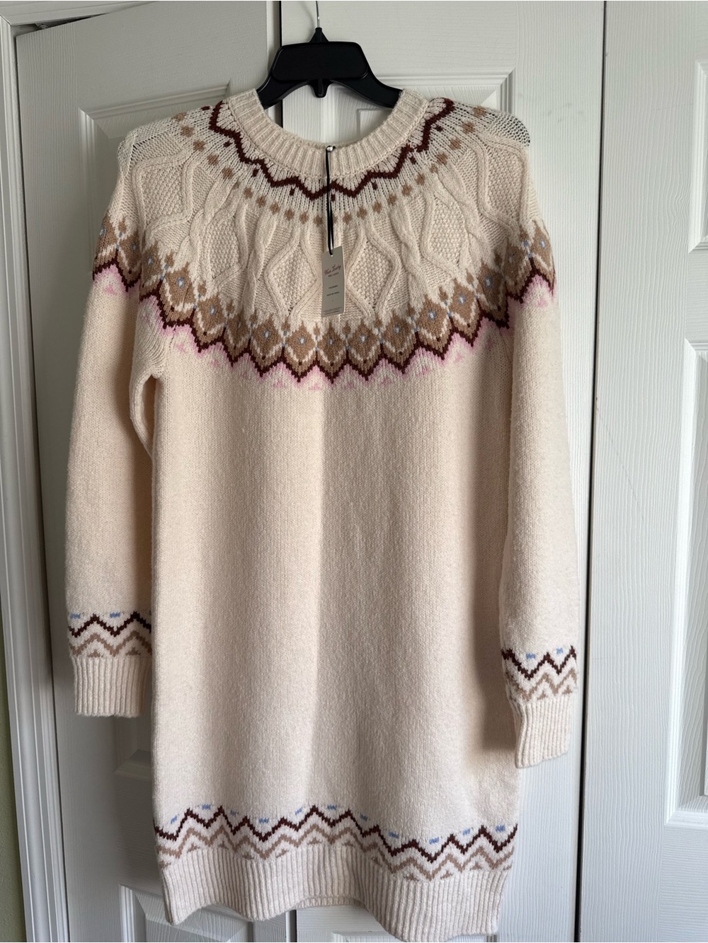 NWT Lucky Brand Cream Fair Isle Sweater Dress L